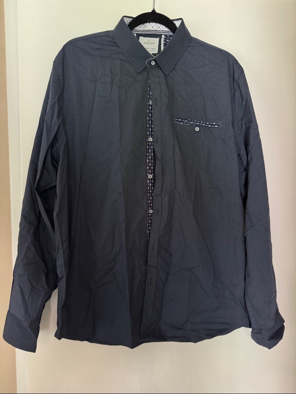 Men's Dark Gray Dress Shirt with Contrast Trim